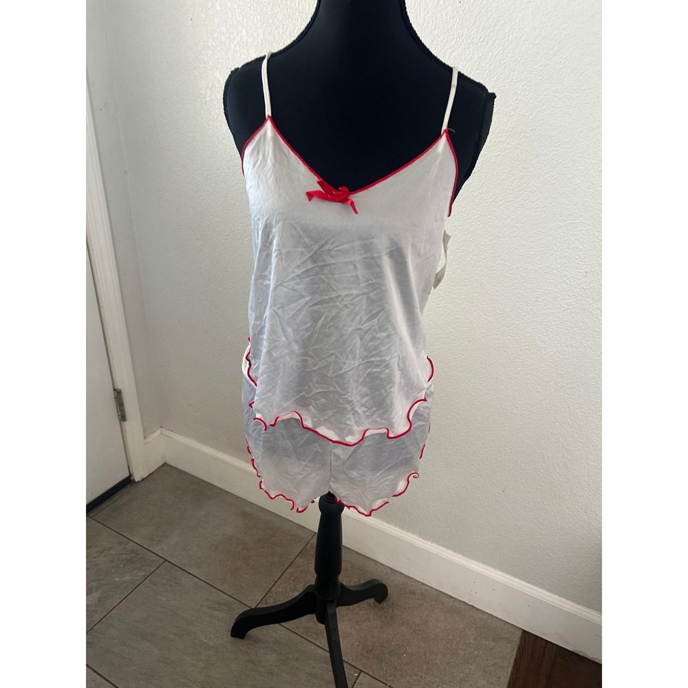 Vintage UndercoverWear White Red Trim Camisole Tap Shorts Lingerie Set NWT